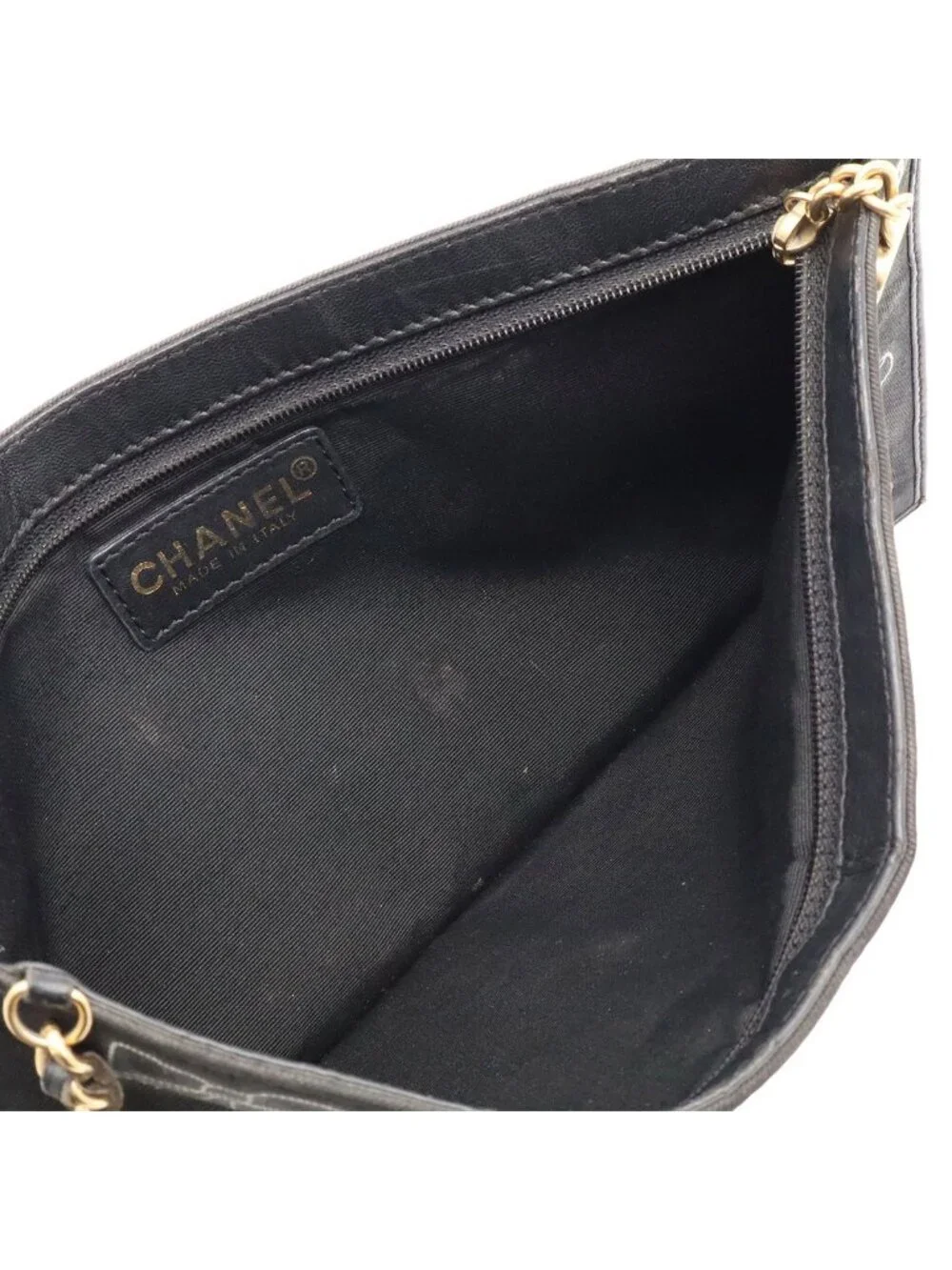 Chanel Icon Print Chain Shoulder Bag Party Canvas Leather Black Gold
